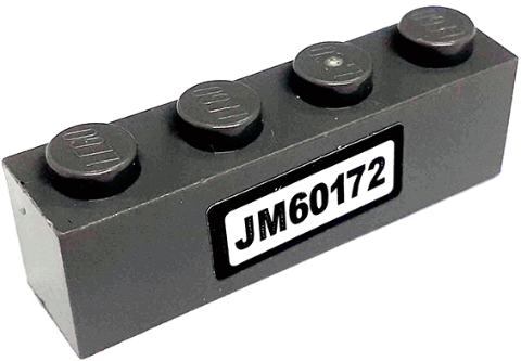Lego Brick 1 x 4 with 'JM60172' Pattern (Sticker) - Set 60172 / Dark Bluish Gray