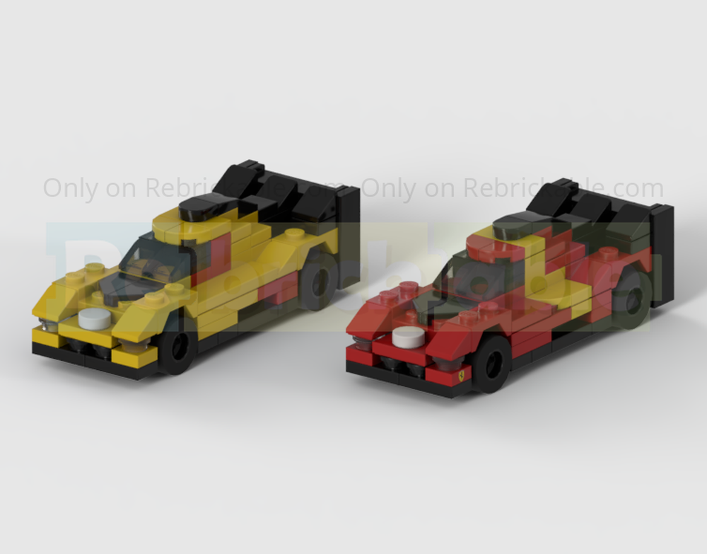 Lego Pair Of Ferrari 499P Hypercar Racing Cars - Half Speed Champions Scale