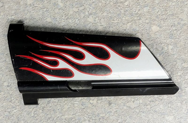 Lego Technic, Panel Fairing #21 Large Long, Small Hole, Side B with White Flames Full with Red Border Pattern (Sticker) - Set 8682
