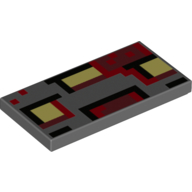 Lego Tile 2 x 4 with Pixelated Black, Red, and Yellow Print