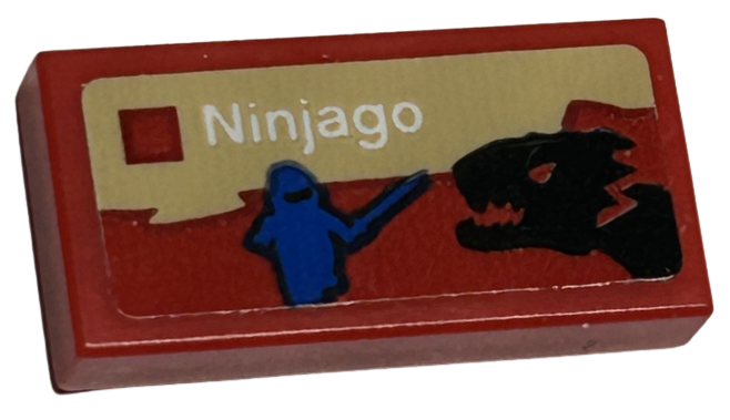 Lego Tile 1 x 2 with LEGO Ninjago Set Box Art, Blue Ninja Minifigure Silhouette and Black Dragon Head Pattern (Sticker) - Sets 40528 / 40574