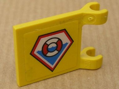 Lego Flag 2 x 2 Square with Flat Edge with Coast Guard Logo Pattern on Both Sides (Stickers) - Set 7047 / Yellow