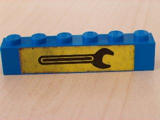 Lego Brick 1 x 6 with Black Wrench on Yellow Background Pattern (Sticker) - Set 6363 / Blue