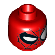 Lego Minifig Head Spider-Man, White Eyes with Right Eye Winking, Black Web Print / Red