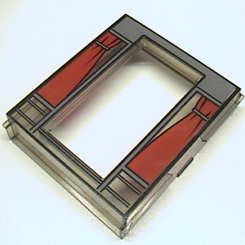 Lego Door Frame 2 x 8 x 8 with Red Curtains Print / Trans-Brown