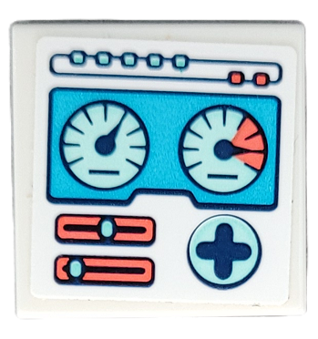 Lego Tile 2 x 2 with Medium Azure Control Pattern with Dark Blue, Light Aqua and Coral Gauges, Sliders and Directional Pad Pattern (Sticker) - Set 41692