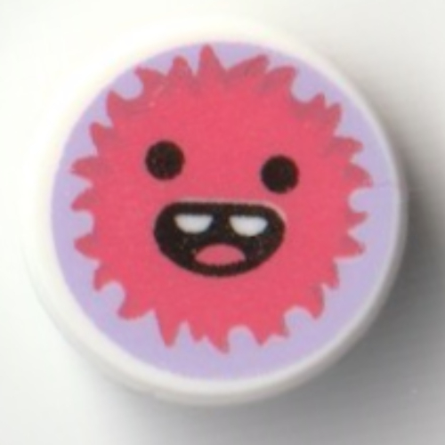 Lego Tile Round 1 x 1 with Coral Creature on Lavender Background Print / White