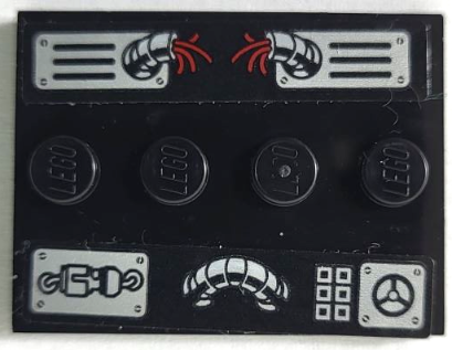 Lego Tile, Modified 3 x 4 with 4 Studs in Center with Control Panel with Broken Red Wires, Silver Buttons, Dial, Hoses, Air Vents and Screws Pattern (Stickers) - Set 75939