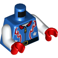 Lego Torso Jacket with Red Flames, White Stars, Zipper and Black Belt Print (Stunt Pilot), White Arms, Red Hands / Blue