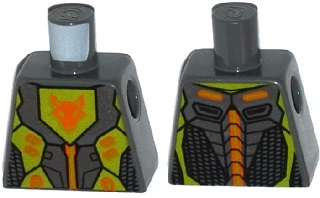 Lego Torso Nexo Knights Armor with Orange and Gold Circuitry and Lime Emblem with Orange Fox Head Pattern / Dark Bluish Gray