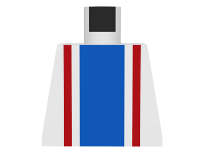 Lego Torso with Vertical Thick Blue Stripe and Thin Red Stripes Pattern / White