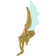 Lego Large Figure Weapon Blade, Ornate with Trans-Light Blue Pattern (Tarix) / Pearl Gold