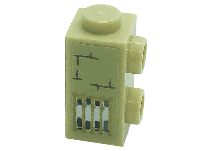 Lego Brick, Modified 1 x 1 x 1 2/3 with Studs on Side with Gold Bars and Bricks Pattern (Sticker) - Set 71043