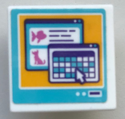 Lego Road Sign 2 x 2 Square with Open O Clip with 2 Windows with Fish, Dog, Calendar and Mouse Cursor on Computer Screen Pattern (Sticker) - Set 41345