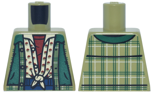 Lego Torso Plaid Open Shirt with Dark Green Panels over Tan Shirt with Knot and Dark Red Undershirt Pattern / Olive Green