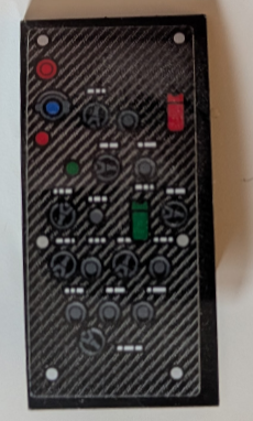 Lego Slope, Curved 4 x 2 with Control Panel, Blue, Green and Red Switches and Dials on Carbon Fiber Background Pattern (Sticker) - Set 42125
