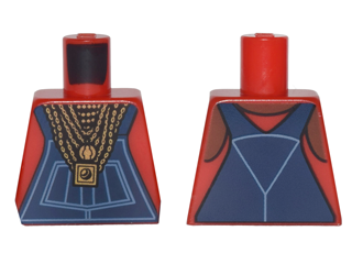 Lego Torso Dark Blue Overalls over Tank Top with Gold Chains and Pendants Pattern / Red