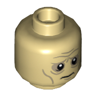 Lego Minifig Head Wormtongue, Dual Sided, Wrinkles and Sunken Eyes Worried / Angry Print [Hollow Stud] / Tan