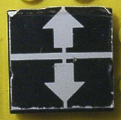 Lego Tile 2 x 2 with White Arrows Up, Down on Black Background Pattern (Sticker) - Set 8094 / Black