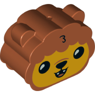 Lego Duplo Brick 2 x 4 x 2 Rounded Ends with Ears and Lion Face Print / Dark Orange