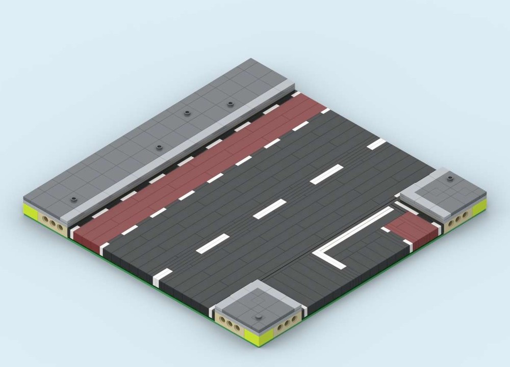 Lego MILS Road T-Intersection 20 Studs Wide with Bike Path on the far Side and a way in