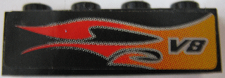 Lego Brick 1 x 4 with Flame and V8 Right Pattern (Sticker) - Set 8643 / Black