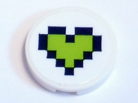 Lego Tile, Round 2 x 2 with Bottom Stud Holder with Lime Pixelated Heart with Dark Blue Border Pattern (Sticker) - Set 41346