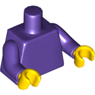 Lego Torso, White 'LEGO DESIGN' print, Dark Purple Arms, Yellow Hands / Dark Purple