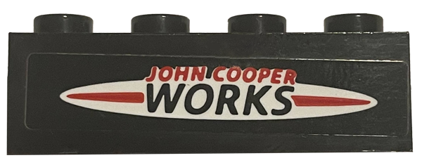 Lego Brick 1 x 4 with 'JOHN COOPER WORKS' and Red Stripe on White Oval Pattern (Sticker) - Set 75894