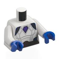Lego Torso, Armor Suit, Dark Blue Panels, Purple Jewel, Silver Belt with X on Belt Buckle Print, White Arms, Blue Hands / White