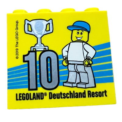 Lego Brick 2 x 4 x 3 with 'Besuchsmeister 10 Silver 2019 Legoland Deutschland Resort' Print / Yellow