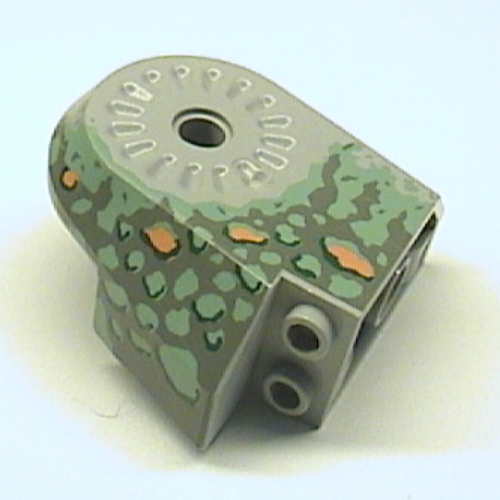 Lego Animal Body Part, Dinosaur Body Quarter with Pin Holes, Dark Gray, Sand Green, Medium Orange, and Dark Green Spotted Print