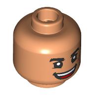 Lego Minifig Head Luffy, Thick Black Eyebrows, Nougat Scar, Open Mouth Mean Smile / Closed Eyes, Tears / Nougat