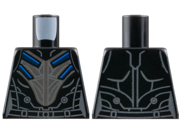 Lego Torso Female Armor, Silver Breastplate, Dark Bluish Gray Lines, Blue and Dark Blue Trim Pattern / Black