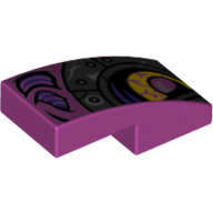 Lego Brick Curved 2 x 1 No Studs with Yellow Eye, Metal Pink Pupil, Silver Armor Print / Magenta