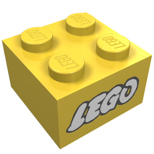 Lego Brick 2 x 2 without Inside Ridges with LEGO Logo with Open O White with Black Outline Print