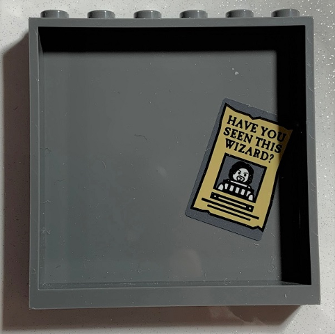 Lego Panel 1 x 6 x 5 with Black 'HAVE YOU SEEN THIS WIZARD?' on Tan Poster Pattern on Inside (Sticker) - Set 75978