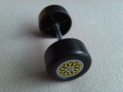 Lego Duplo Wheel Double Assembly with Metal Axle and Yellow 'Y' Spoke Pattern / Black