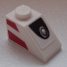 Lego Slope 45 2 x 1 with Headlight and 2 Red Stripes on Side Pattern Model Right Side (Stickers) - Set 75876 / White