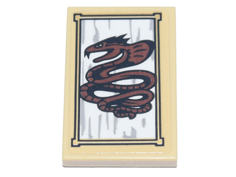 Lego Tile 2 x 3 with Framed Picture of Reddish Brown Serpent Dragon (The Great Devourer) Pattern (Sticker) - Set 71741