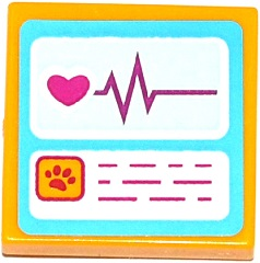 Lego Tile 2 x 2 with Screens with Heart, Heart Monitor Graph and Animal Paw Pattern (Sticker) - Set 41085