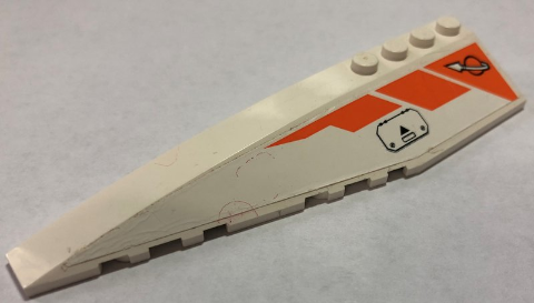 Lego Wedge 12 x 3 Left with Modified Classic Space Logo, Orange Lines and Hatch Pattern (Sticker) - Set 7690 / White