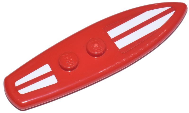 Lego Minifigure, Utensil Surfboard Standard with Wide White Stripes Pattern (Stickers) - Set 43268 / Red