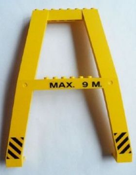 Lego Support Crane Stand Double with Black 'MAX. 9 M.' and Black and Yellow Danger Stripes Pattern (Sticker) - Set 7243