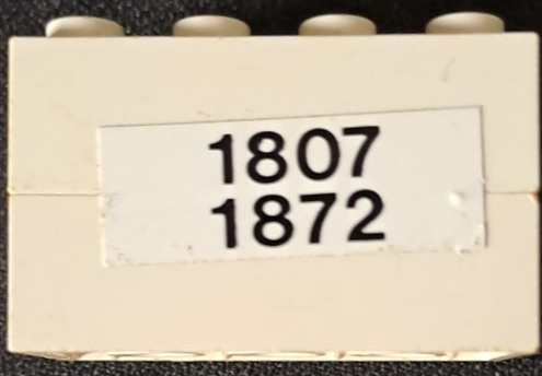 Lego Stickered Assembly 4 x 2 x 2 with Black '1807' and '1872' Pattern (Sticker) - Set 1592