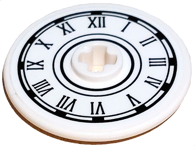 Lego Technic, Disk 3 x 3 with Vintage Clock Face with Black Roman Numerals, Circles and Border Pattern (Sticker) - Set 910034