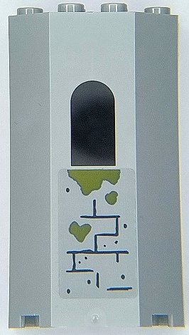 Lego Panel 3 x 4 x 6 with Window with Bricks, Dark Bluish Gray Mortar and Olive Green Moss Pattern 2 (Sticker) - Set 70435 / Light Bluish Gray