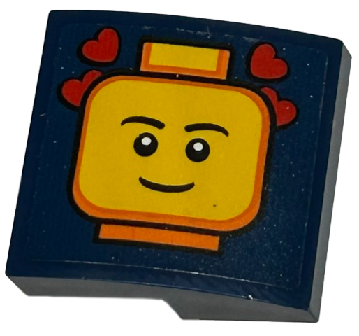 Lego Slope, Curved 2 x 2 x 2/3 with Orange and Yellow Smiling Minifigure Head and Red Hearts Pattern (Sticker) - Set 40569