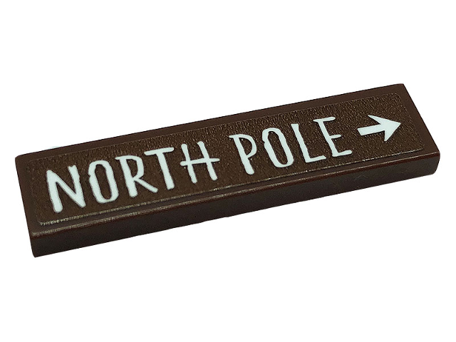 Lego Tile 1 x 4 with White 'NORTH POLE' and Arrow Pattern (Sticker) - Set 10275 / Reddish Brown
