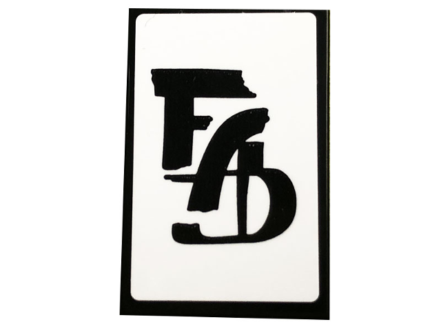 Lego Tile 2 x 3 with Black 'FAB' on White Background Pattern (Sticker) - Set 10291 / Black